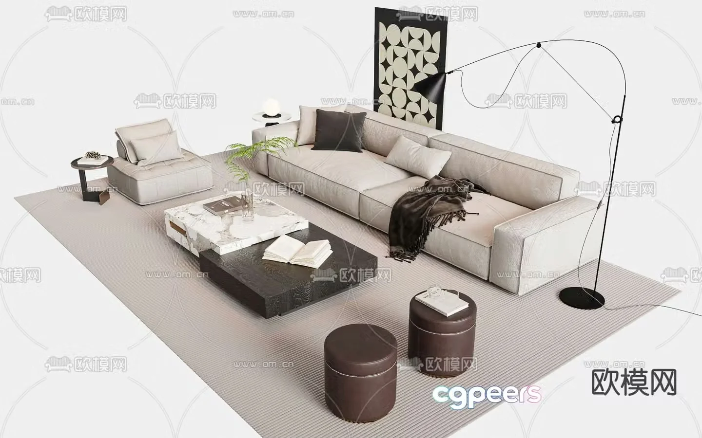 Modern sofa coffee table multi-person sofa 3d model