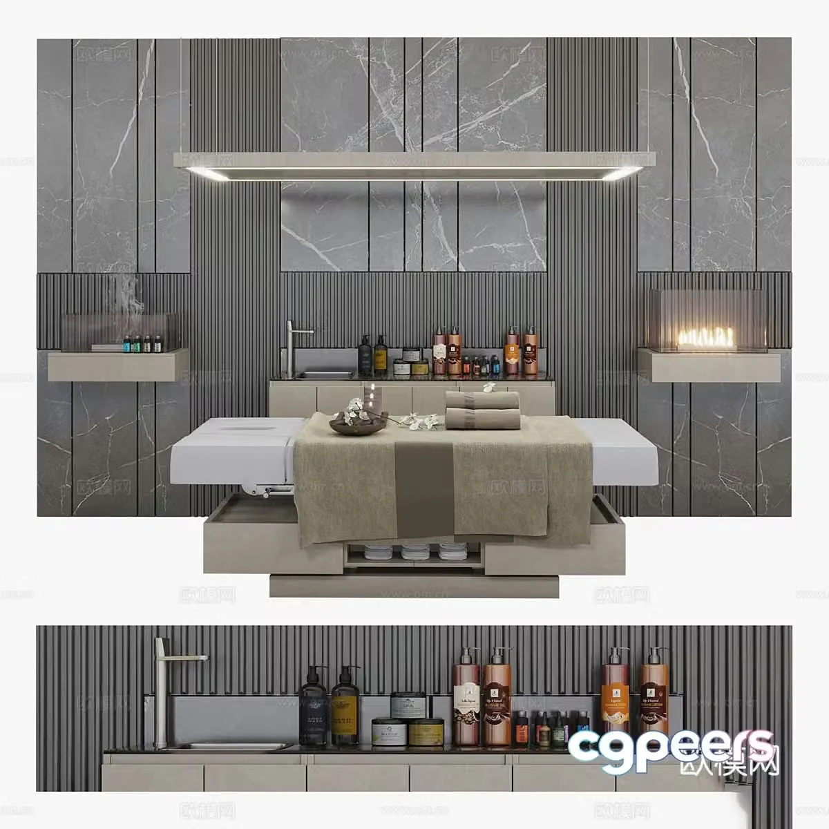 New Chinese style spa salon beauty massage area 3d model