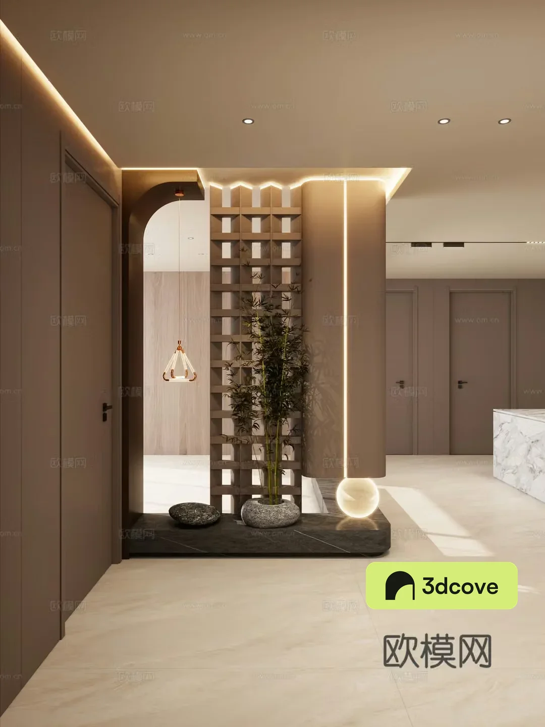 Italian style light luxury style solid wood shape arc shape transparent view no main light home partition mysterious