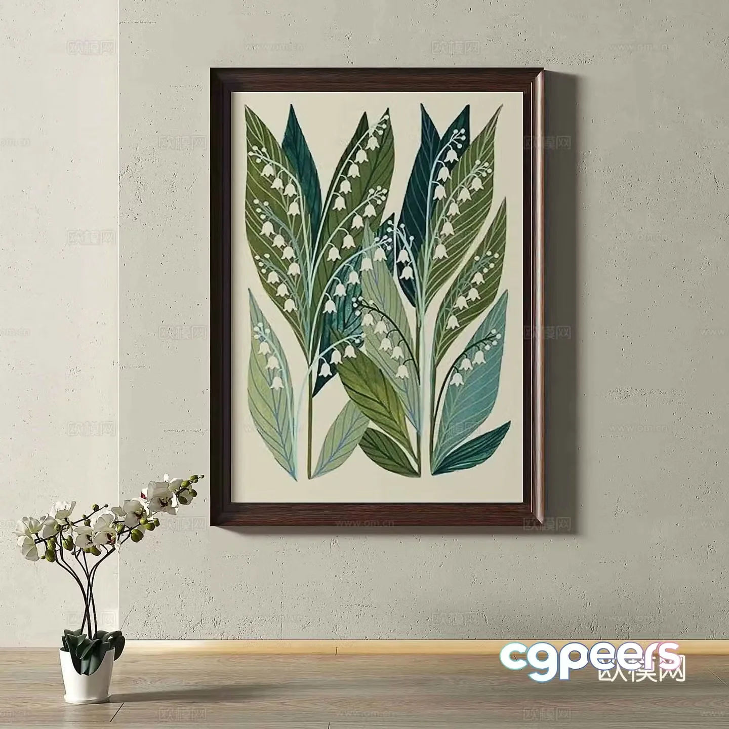 Middle-aged flower painting decorative painting 3d model