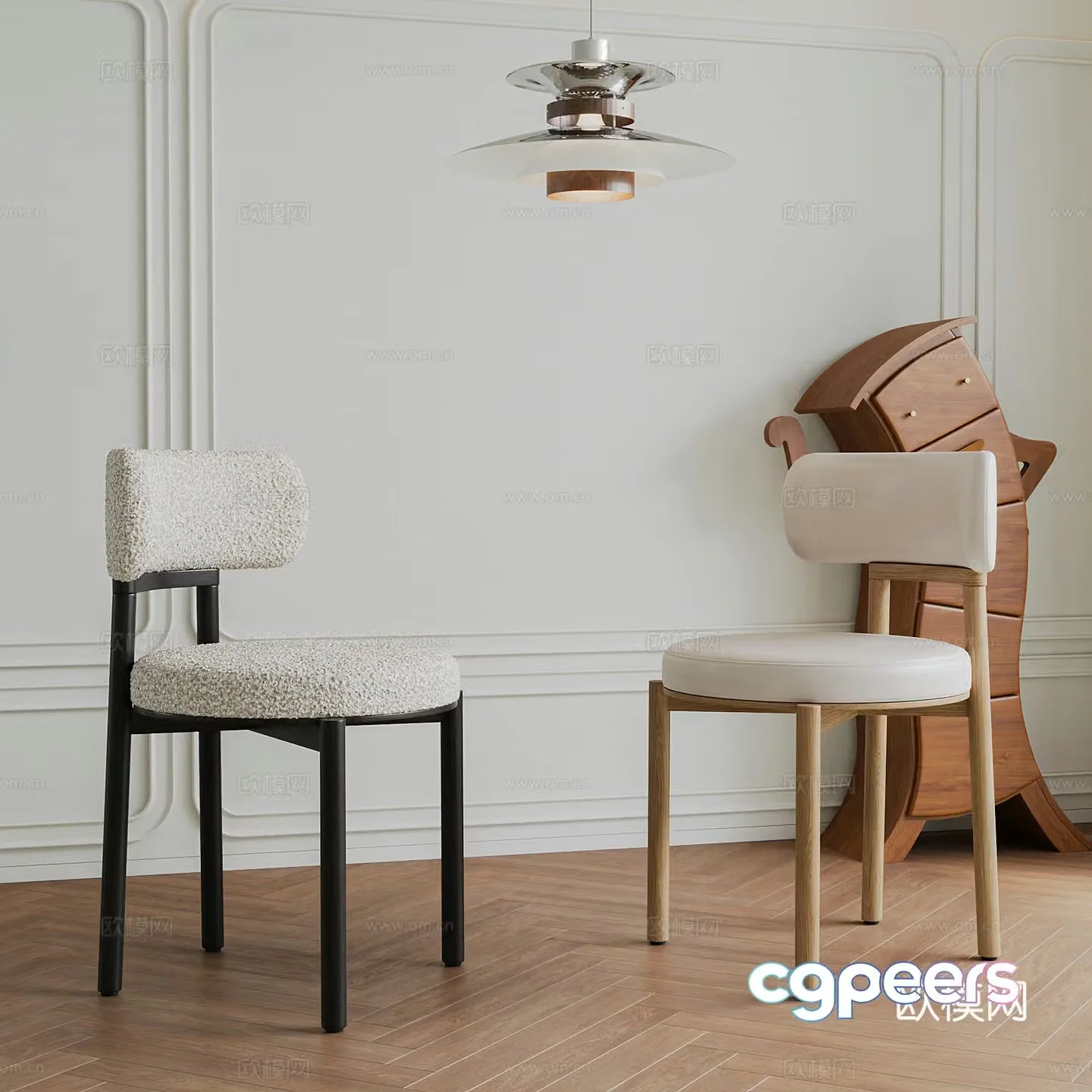 French medieval style single chair combination dining chair makeup chair lamb velvet leather fabric solid wood 3d model