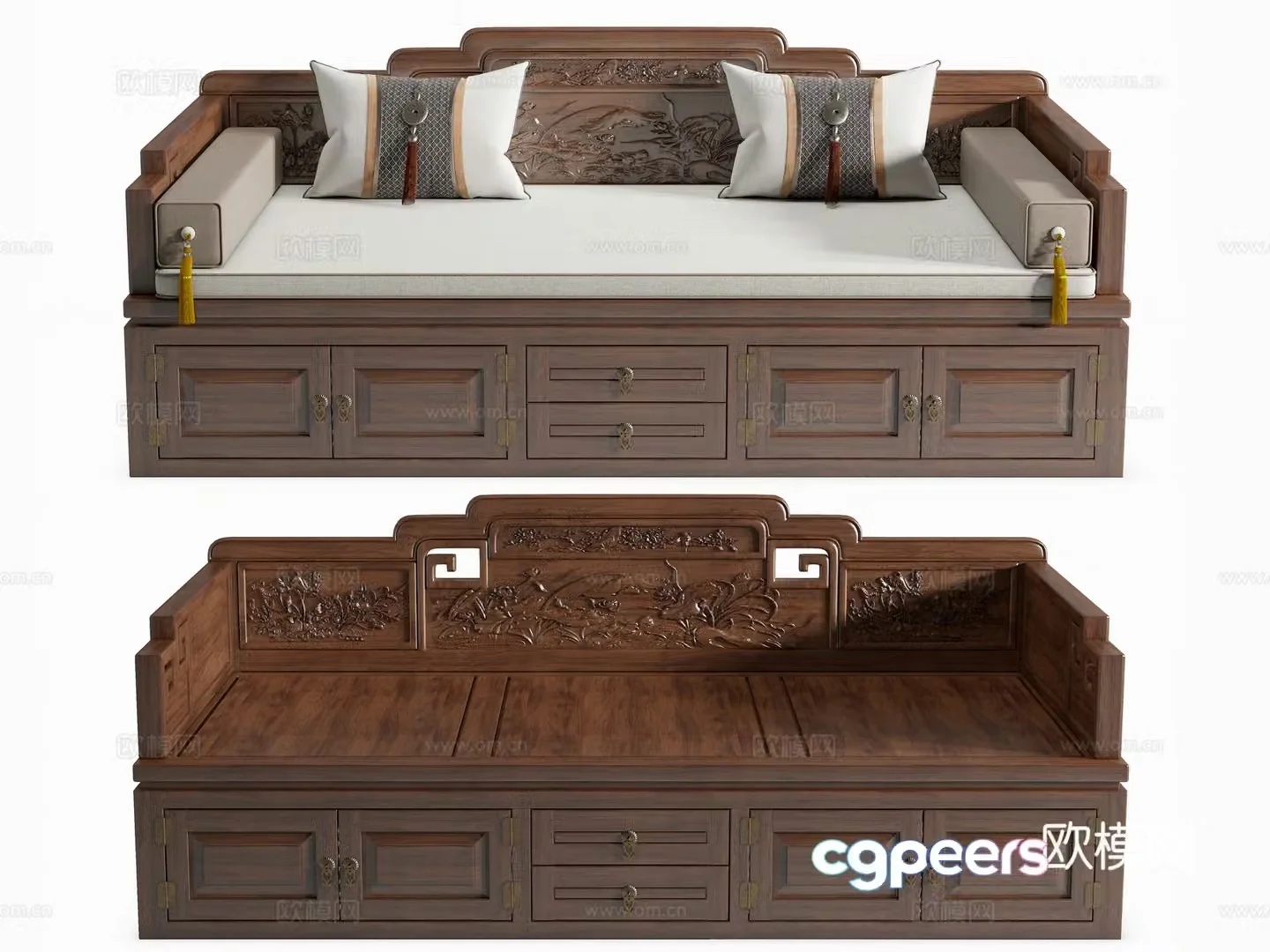 Chinese Arhat Bed Direct Sofa Relief Sofa Bed Zen Bed Couch 3D Model