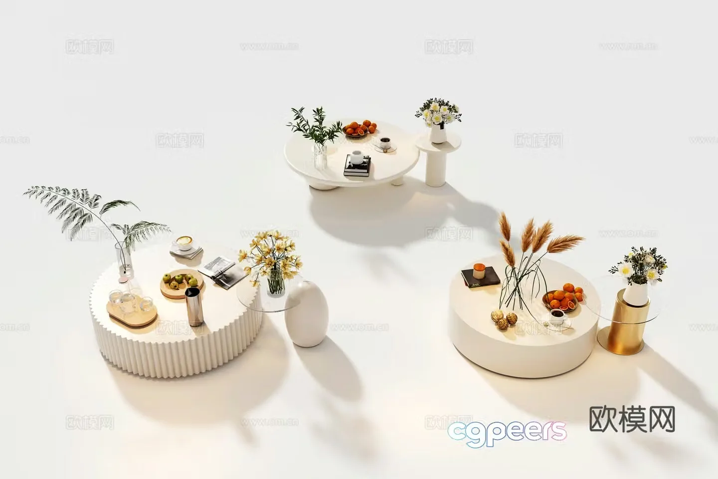 Modern cream tea table coffee table combination round tea table metal tea table 3D model