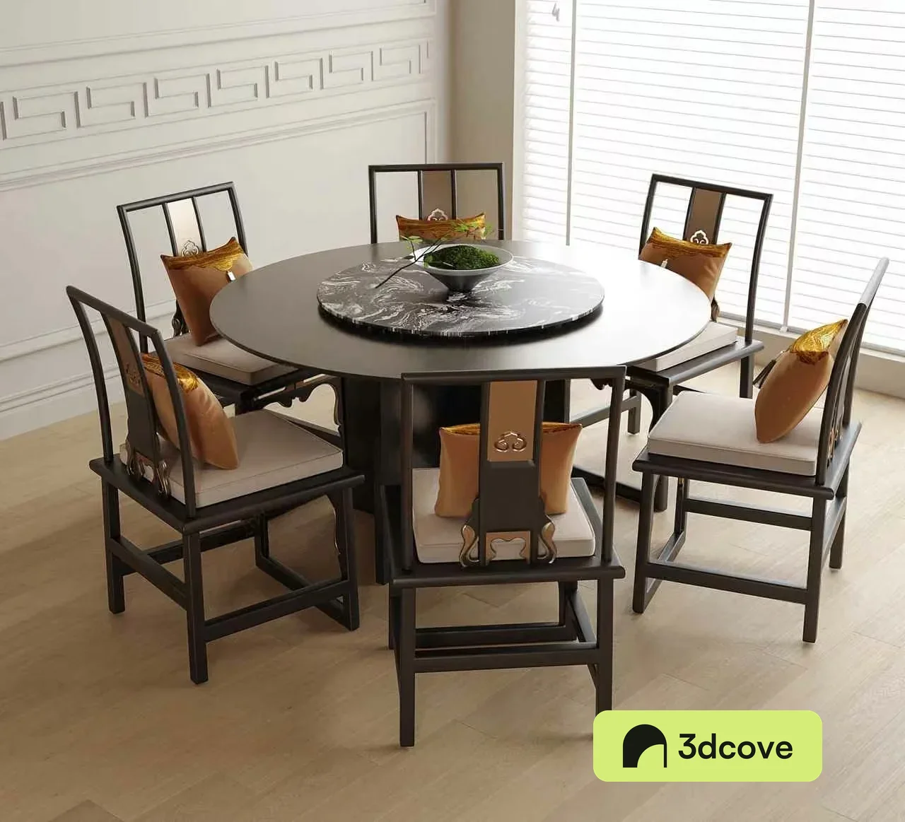 A Round Dining Table With Six Chairs