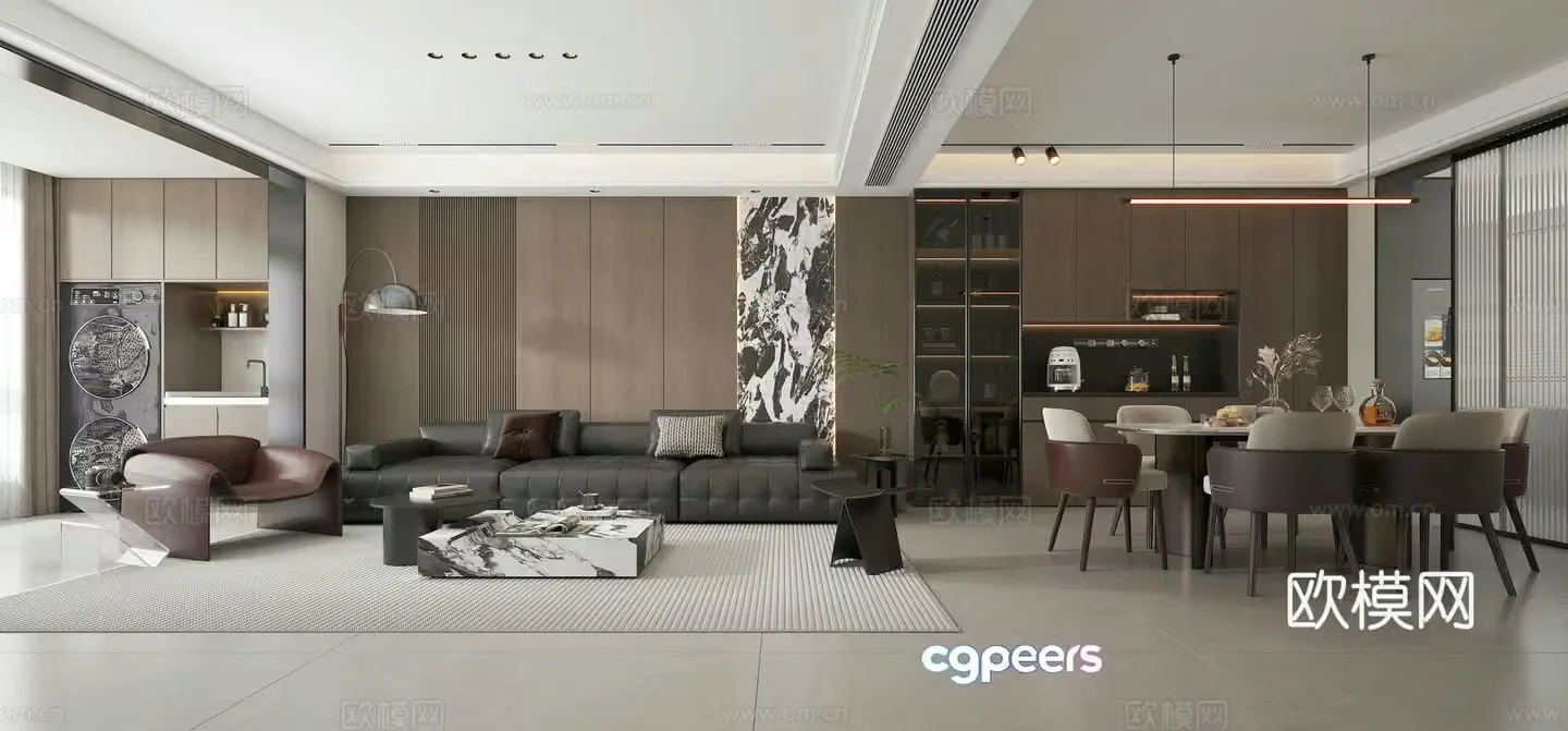 Italian living room Italian dining room Modern living room Modern dining room 3d model