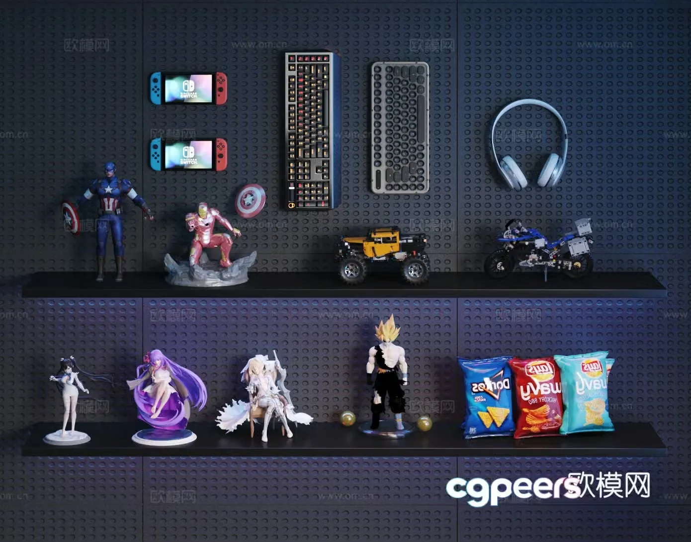Esports cartoon character keyboard headset 3d model