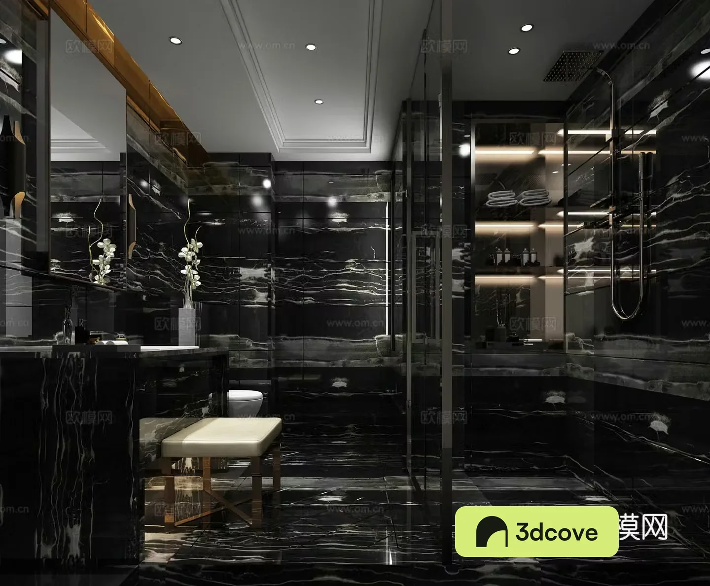 Postmodern villa model room bathroom toilet shower dressing table