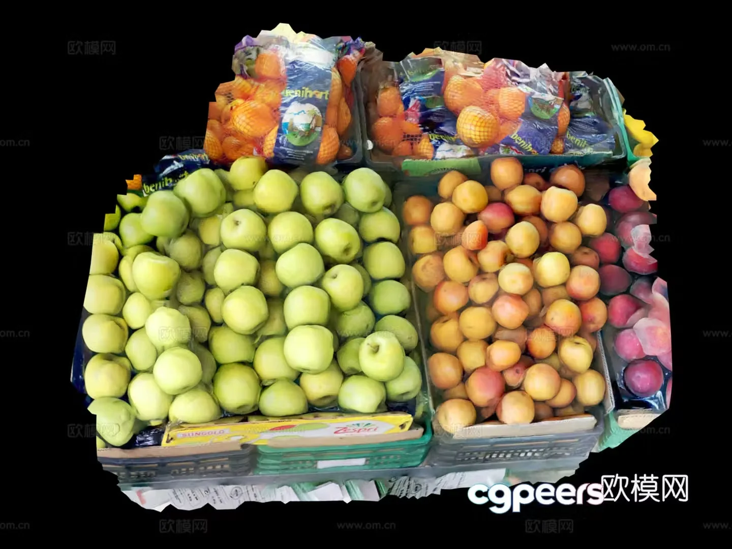 Fruit Apple Orange Apricot and Plum Two-frame fruit 3D model