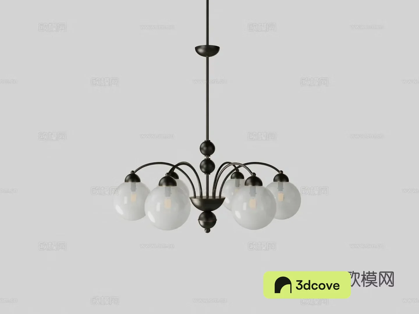 Modern metal six-head glass chandelier