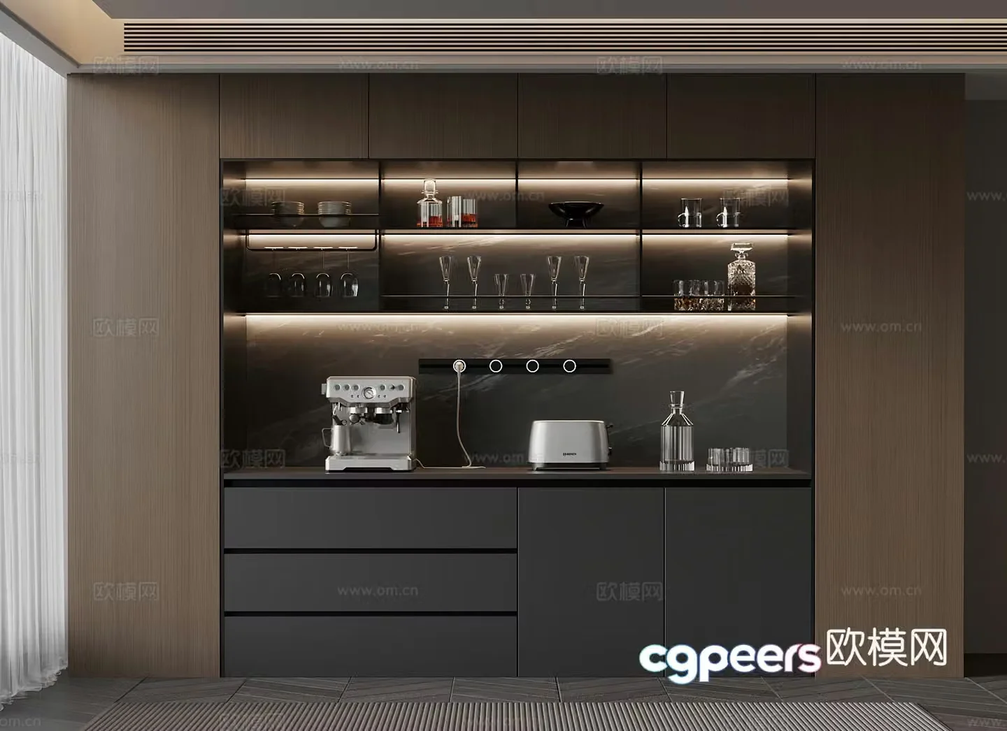 08 Italian minimalist sideboard dining cabinet tableware 3D model
