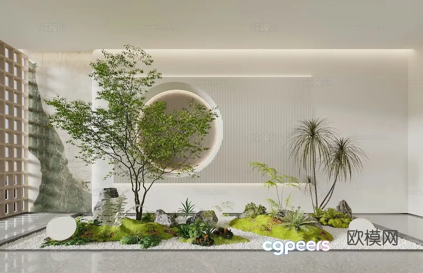 Landscape sketch Indoor landscape landscape courtyard sketch Plant combination Taihu stone Chicken claw maple 3D model
