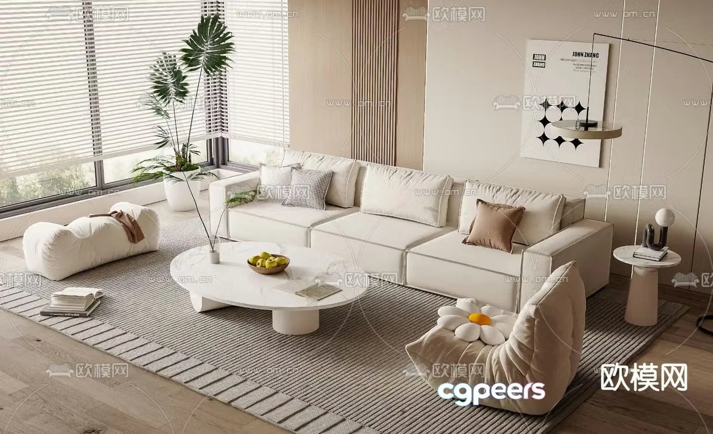 Cream style modular sofa 3d model