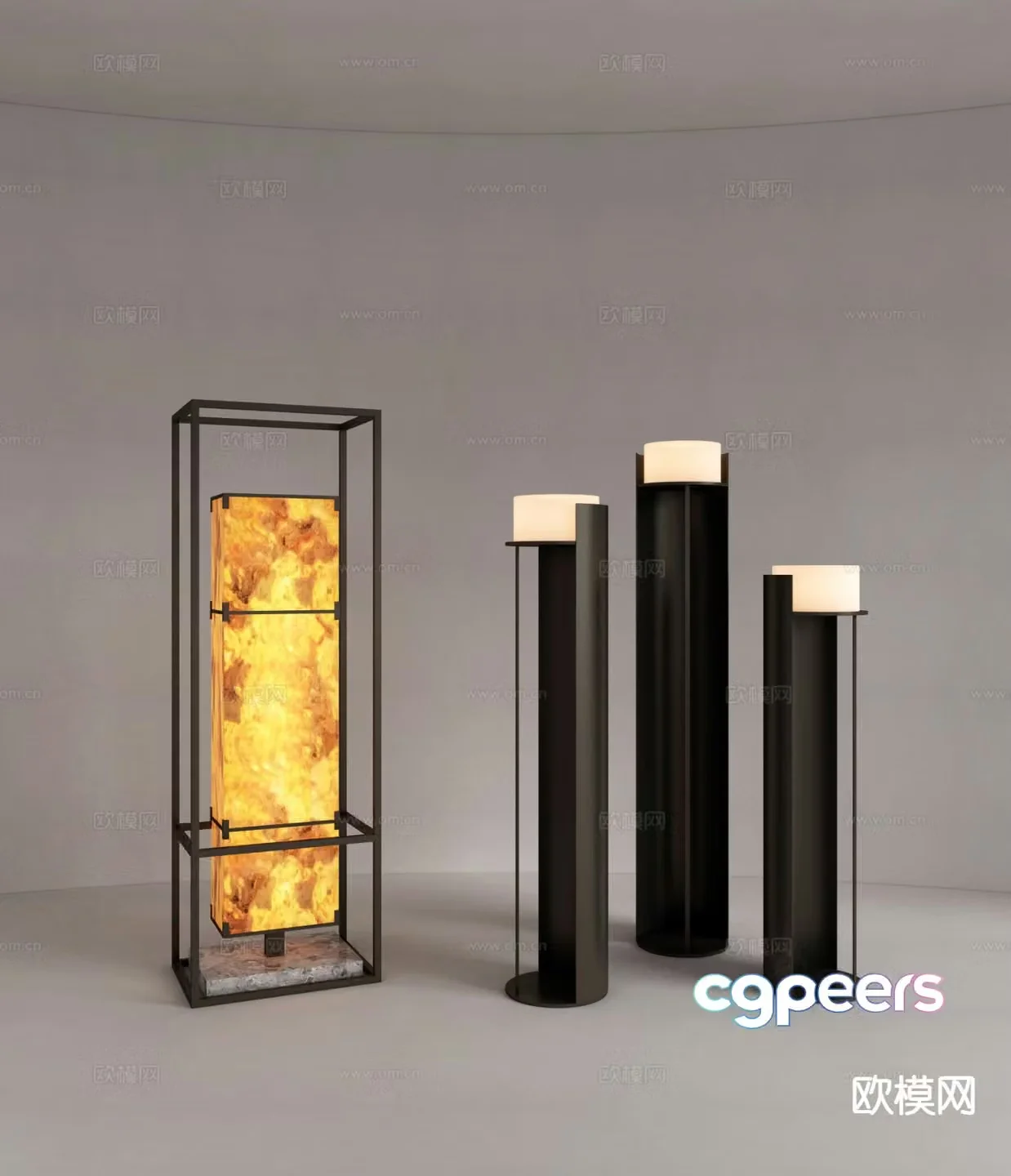 New Chinese style floor lamp translucent stone floor lamp metal floor lamp 3d model