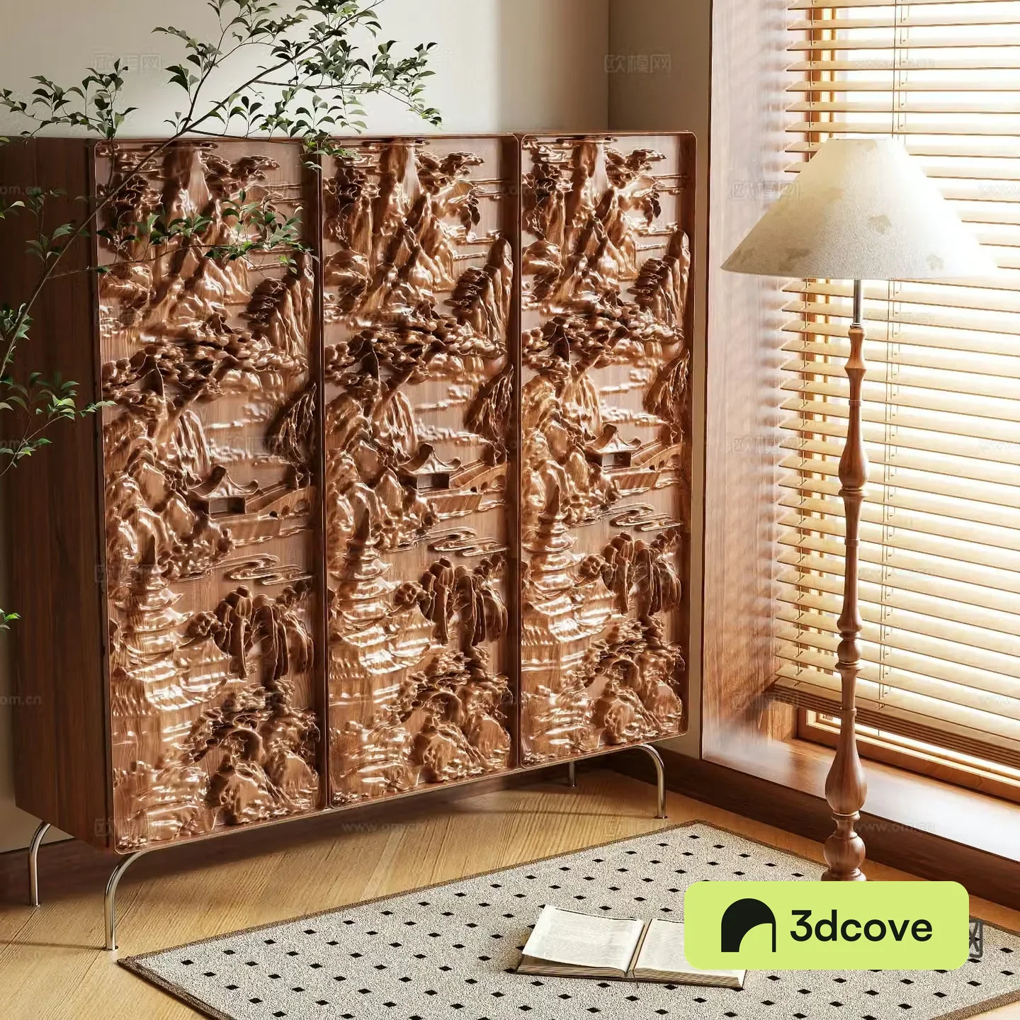 Log style wardrobe carved wardrobe 3d model
