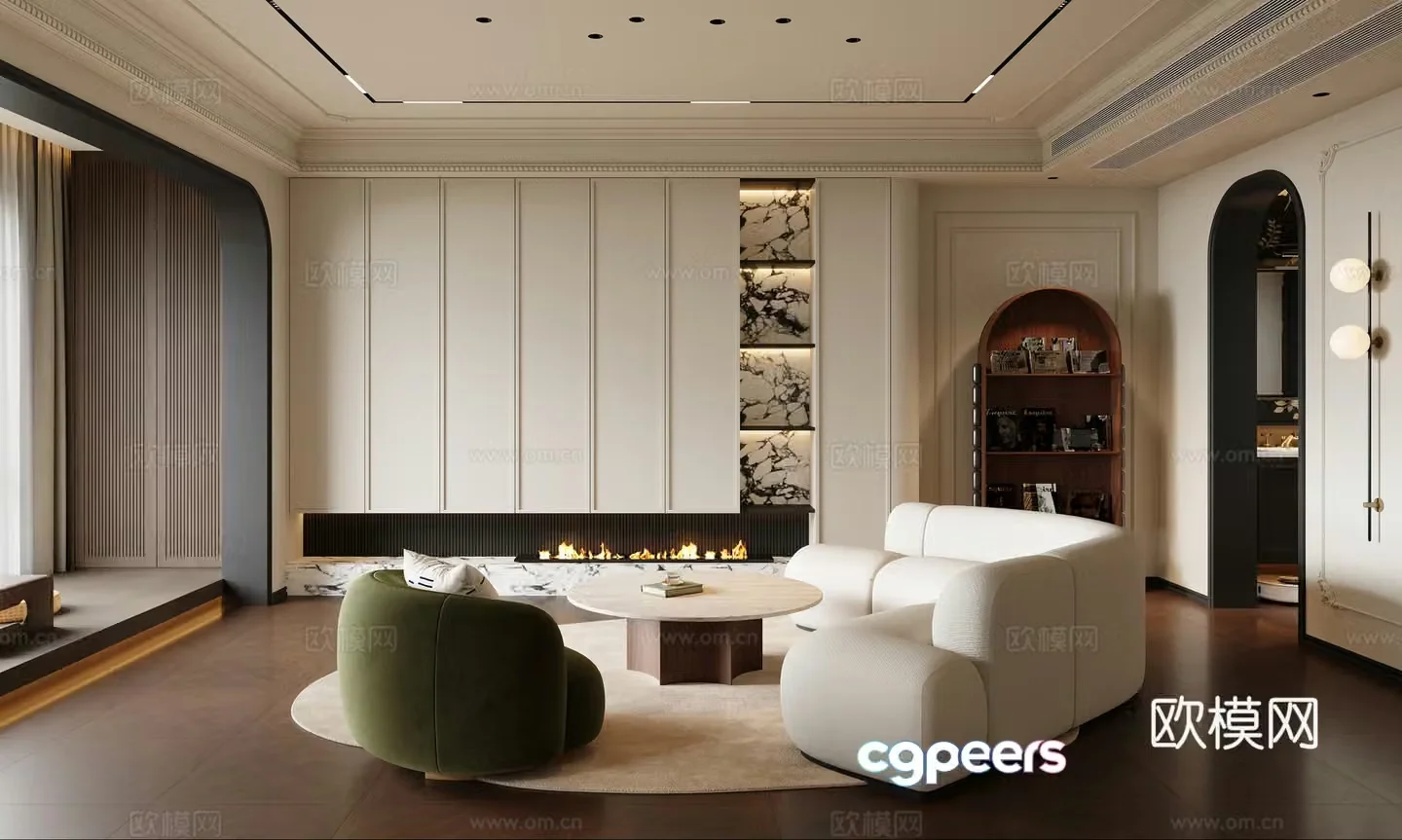 French light luxury living and restaurant 3D model