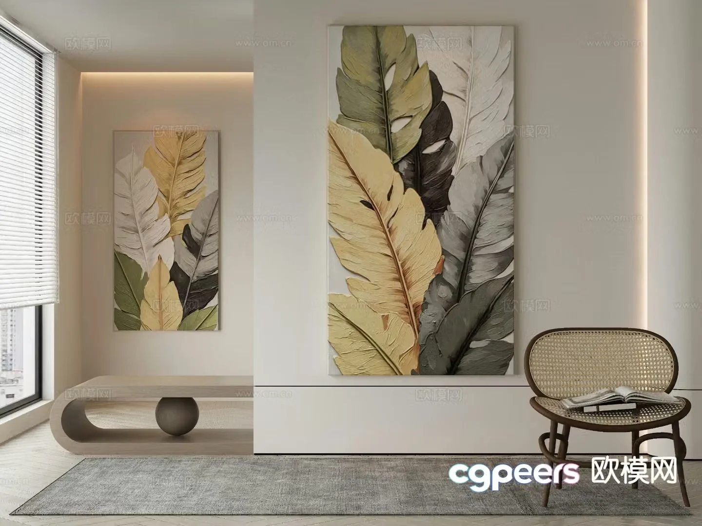 Wabi-sabi art painting plant painting decorative painting 3D model