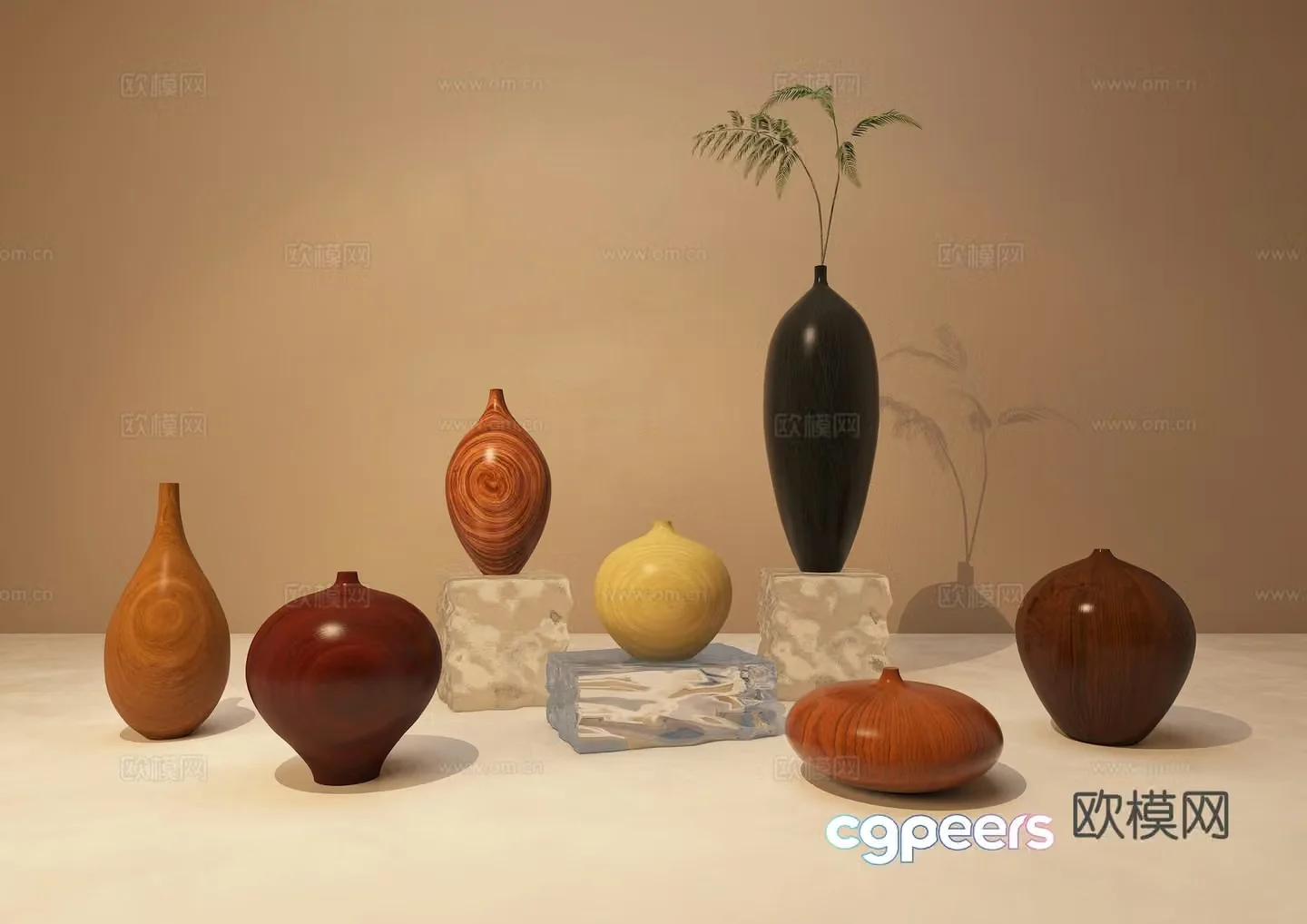 New Chinese style wooden vase Zen ornaments 3D model