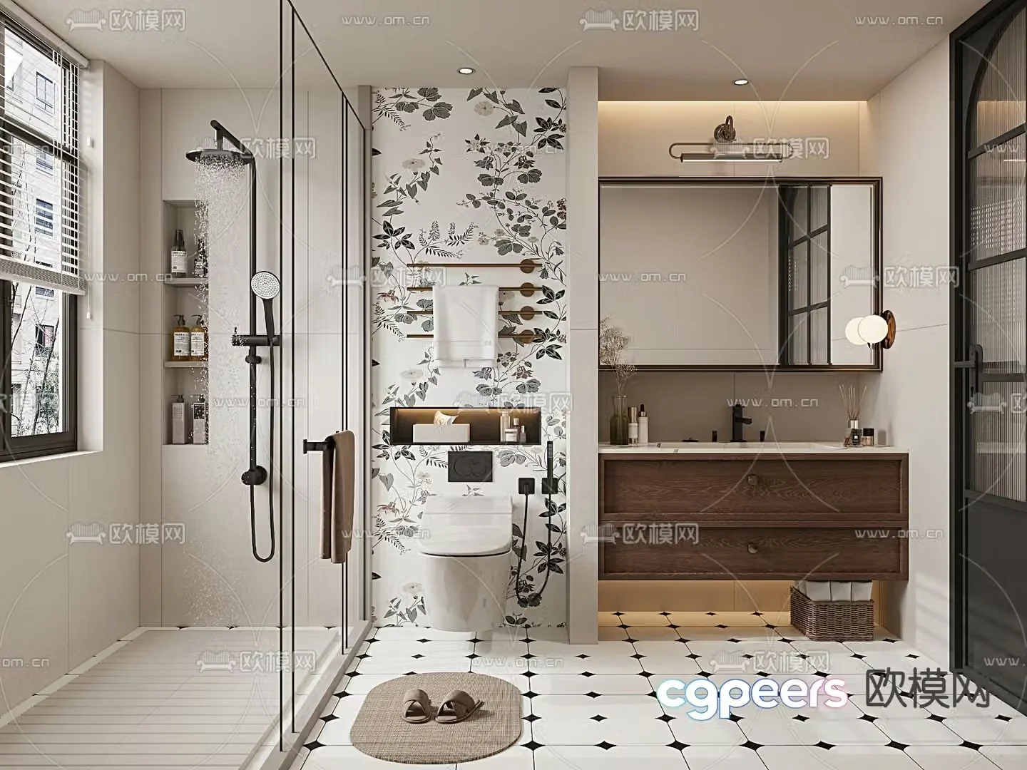 Middle style bathroom bathroom toilet 3d model