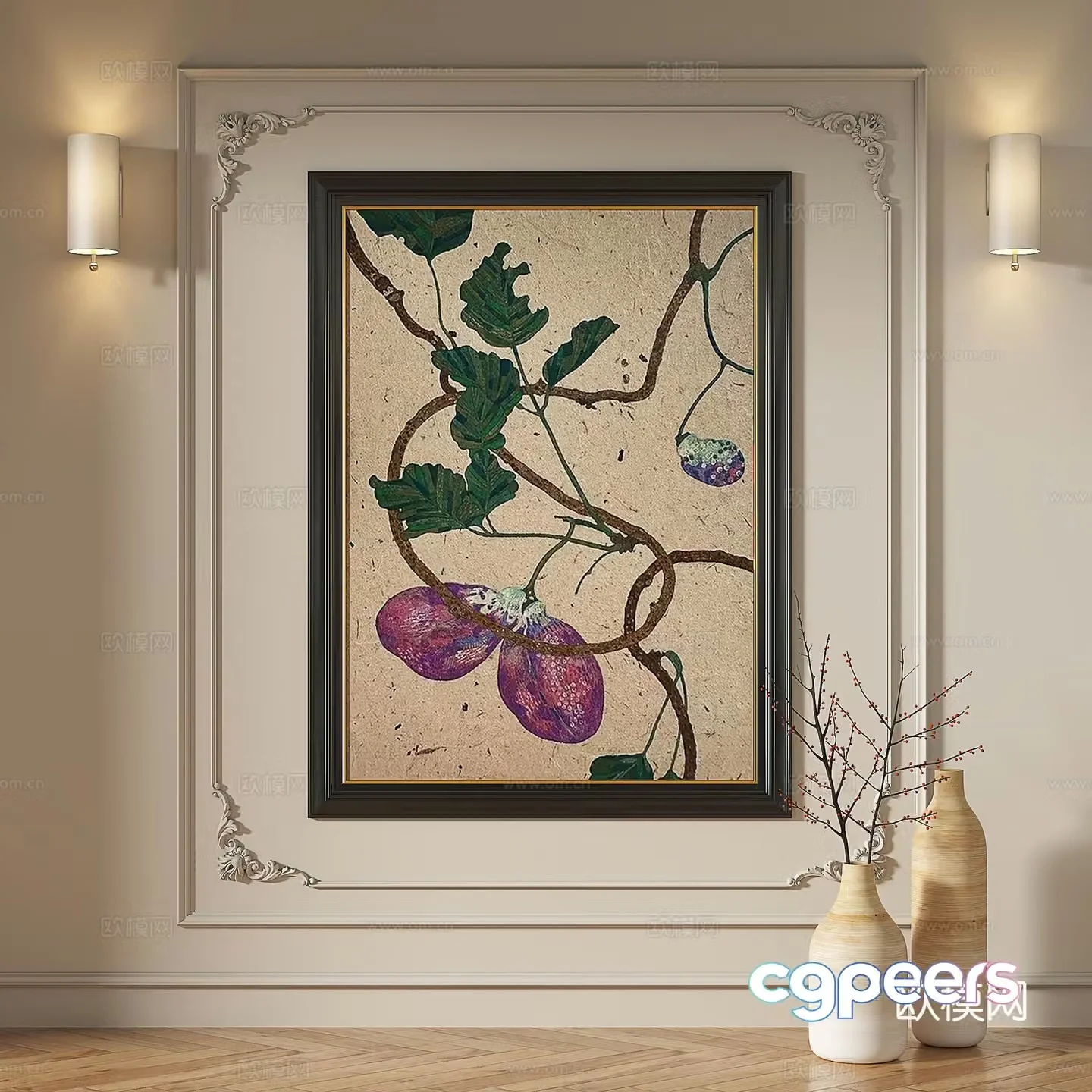 French retro medieval modern light luxury oil painting decorative painting 3d model