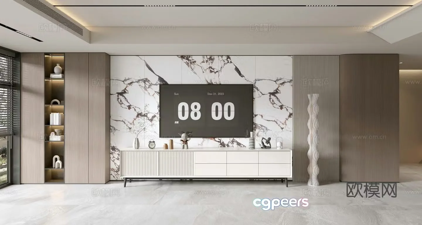 Modern simple living room light luxury TV background wall TV set full wall TV cabinet TV cabinet combination 3D model