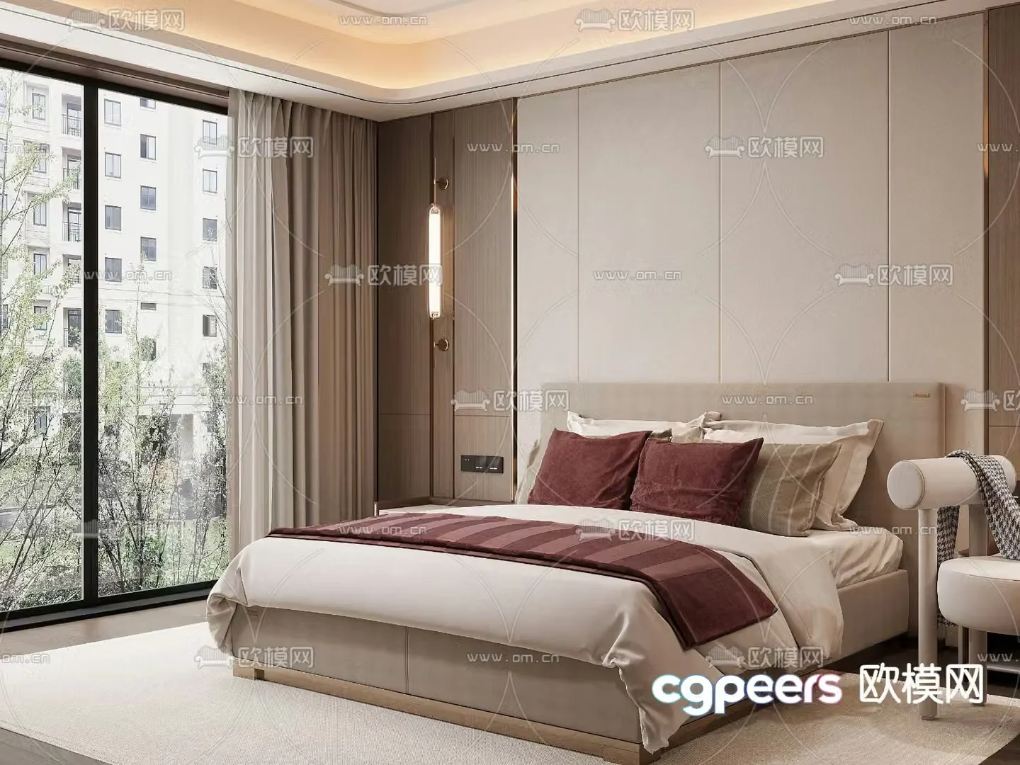 Modern double bed 3d model