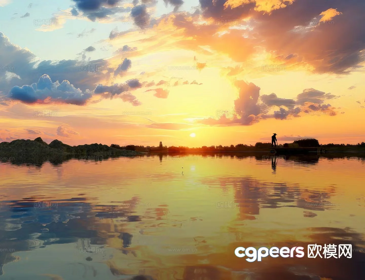 sunset landscape lake view sunset landscape 3d model