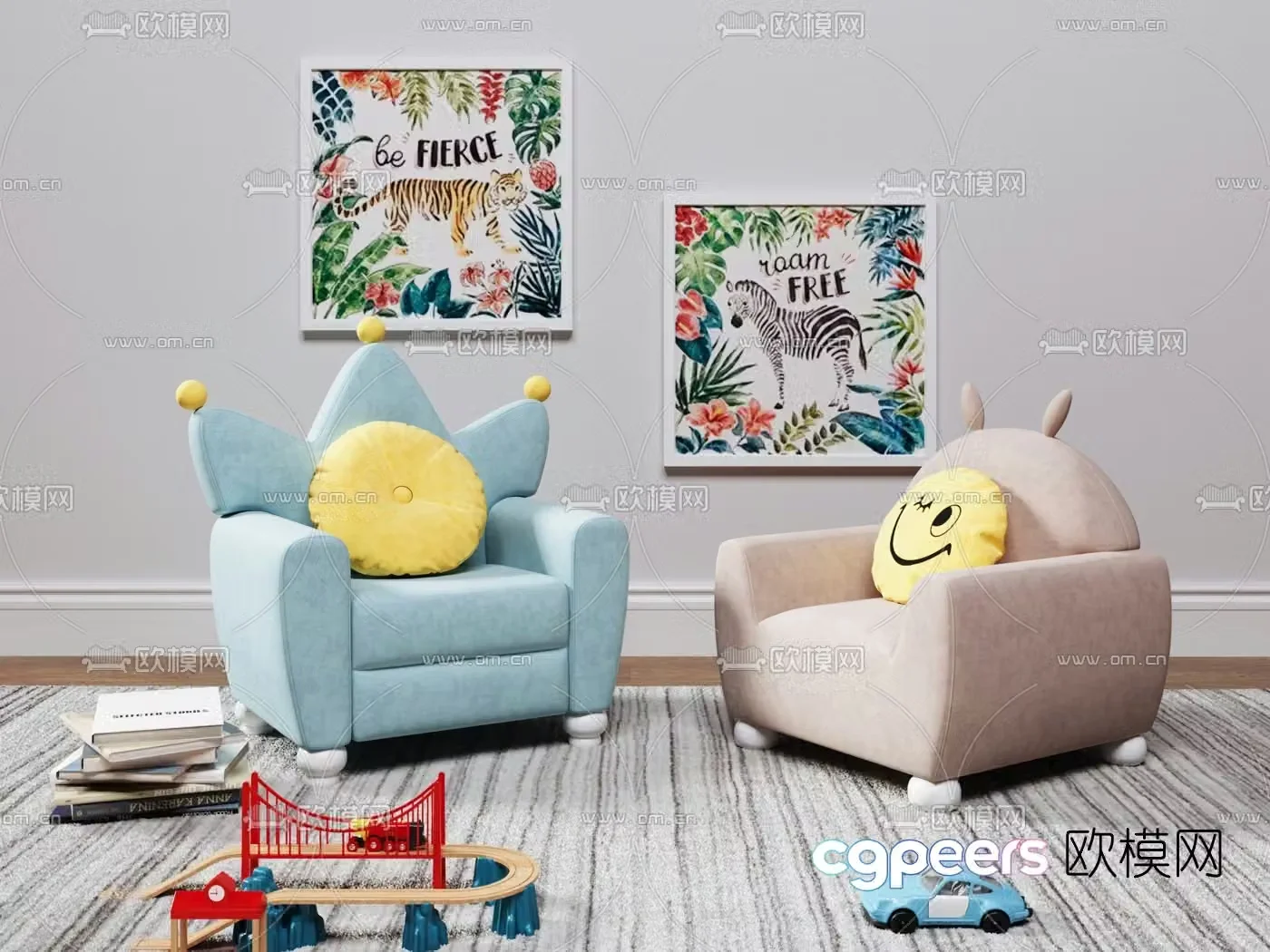 Nordic fabric children’s sofa 3d model