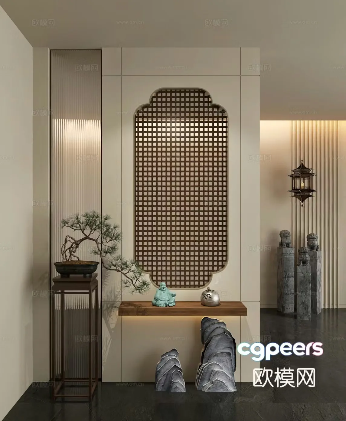 New Chinese style entrance partition 3D model