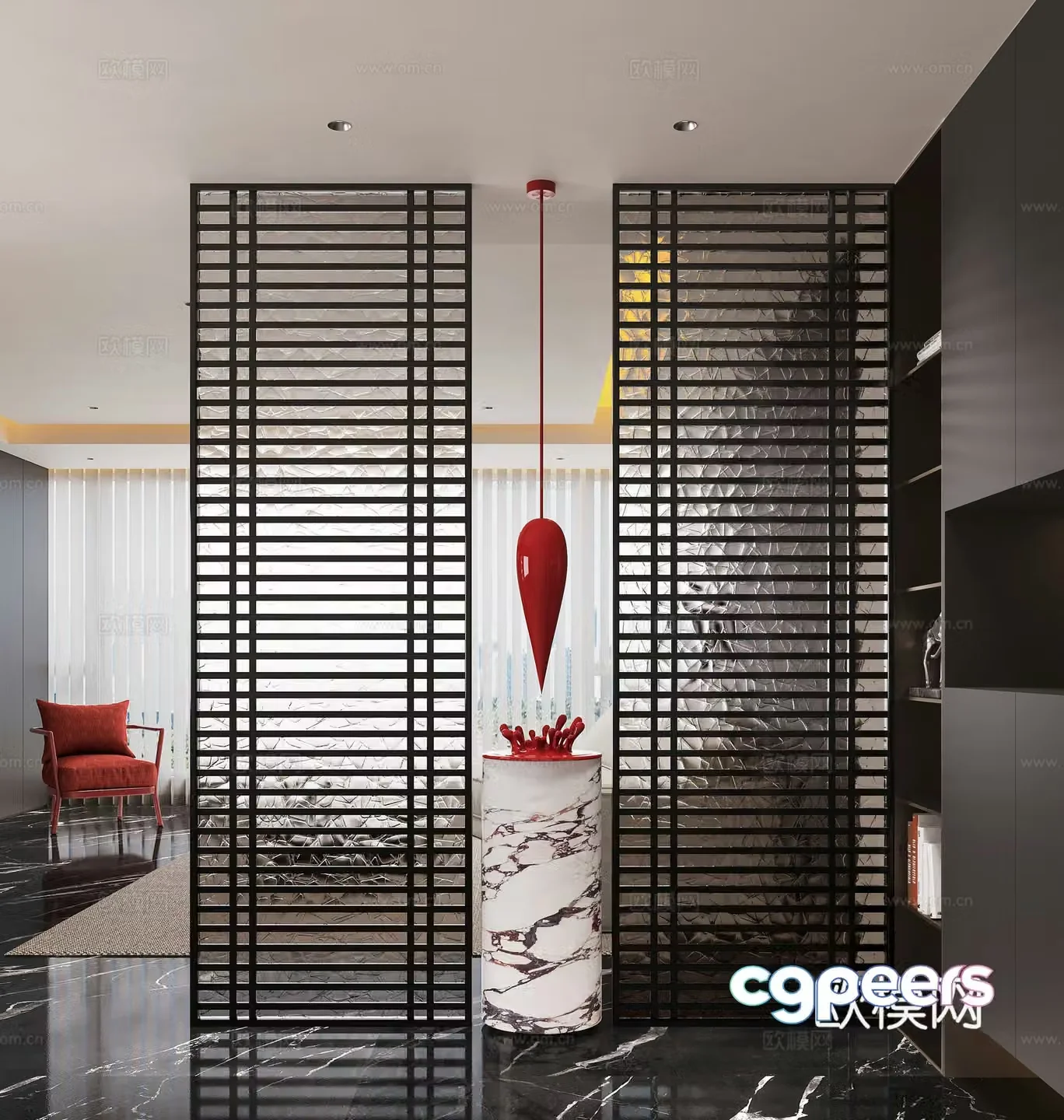 Modern entrance hallway Decorative entrance hall Porcelain partition Entrance entrance hall Translucent stone background 3D model