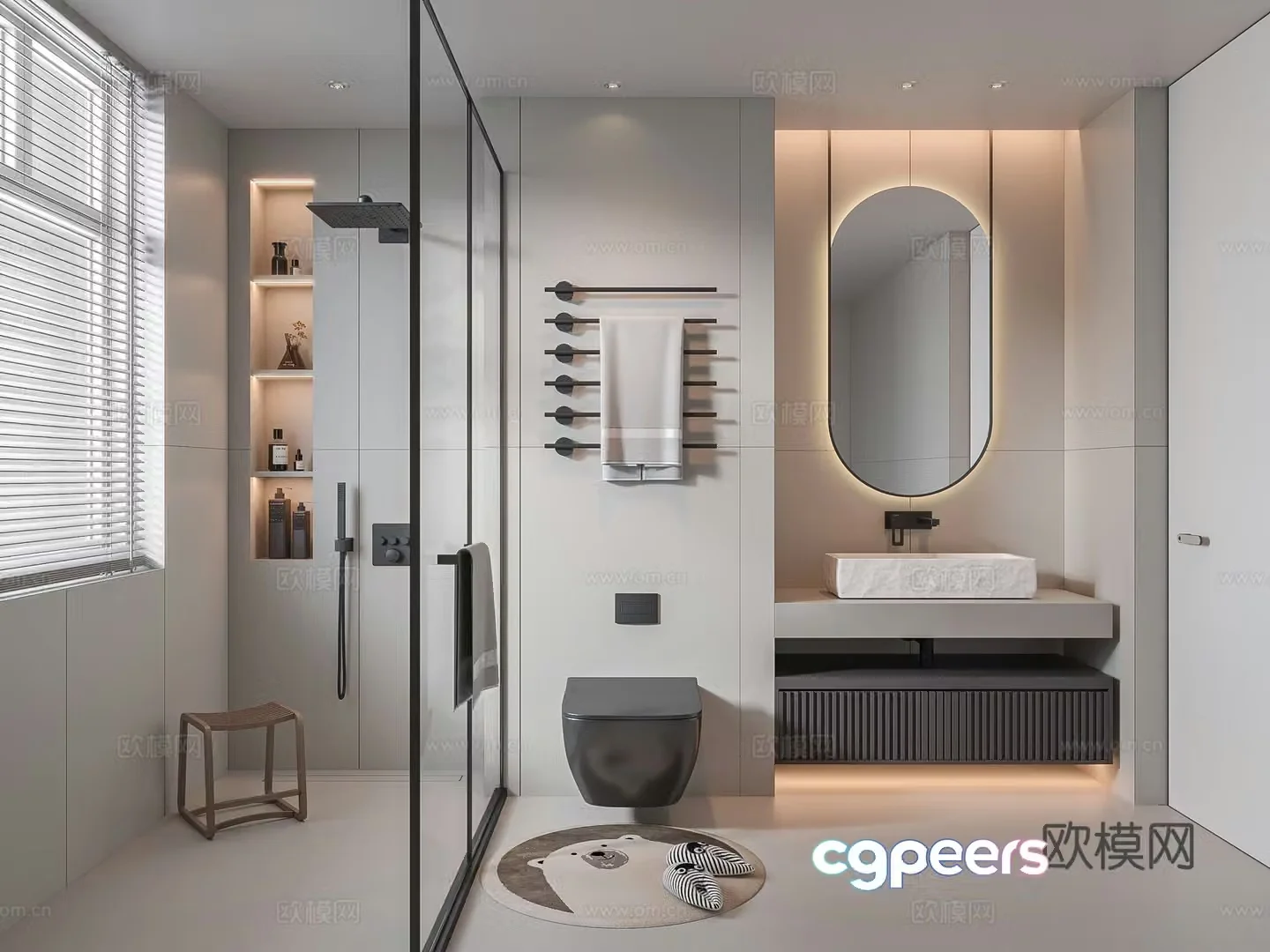 Modern bathroom bathroom cabinet washbasin mirror cabinet toilet 3d model