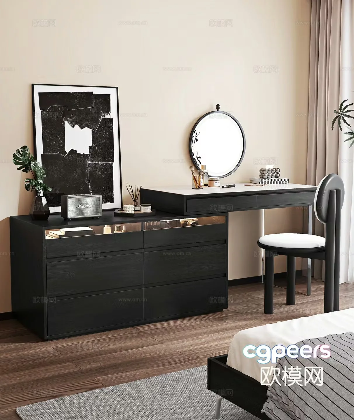 Medium style dressing table green plants decorative paintings ornaments medieval style chairs 3D model
