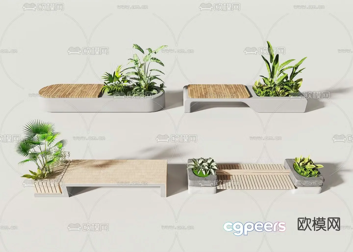 Outdoor landscape chair solid wood public chair 3d model