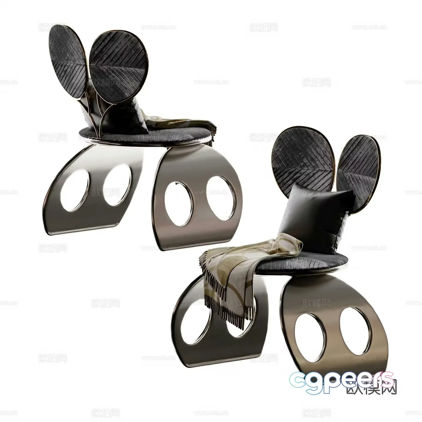 Modern Italian black and white grey leisure chair dining chair 3d model
