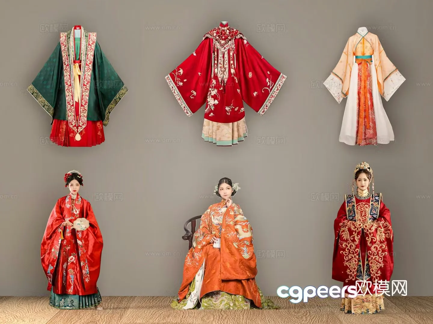 Clothes Hanfu Hexiu costume Cheongsam Wedding Dress 3D Model