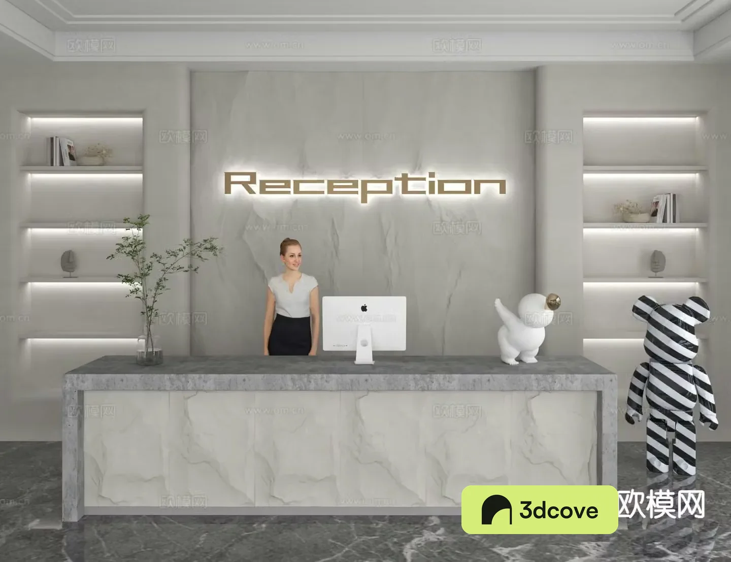 Modern rock front desk reception desk information desk office background