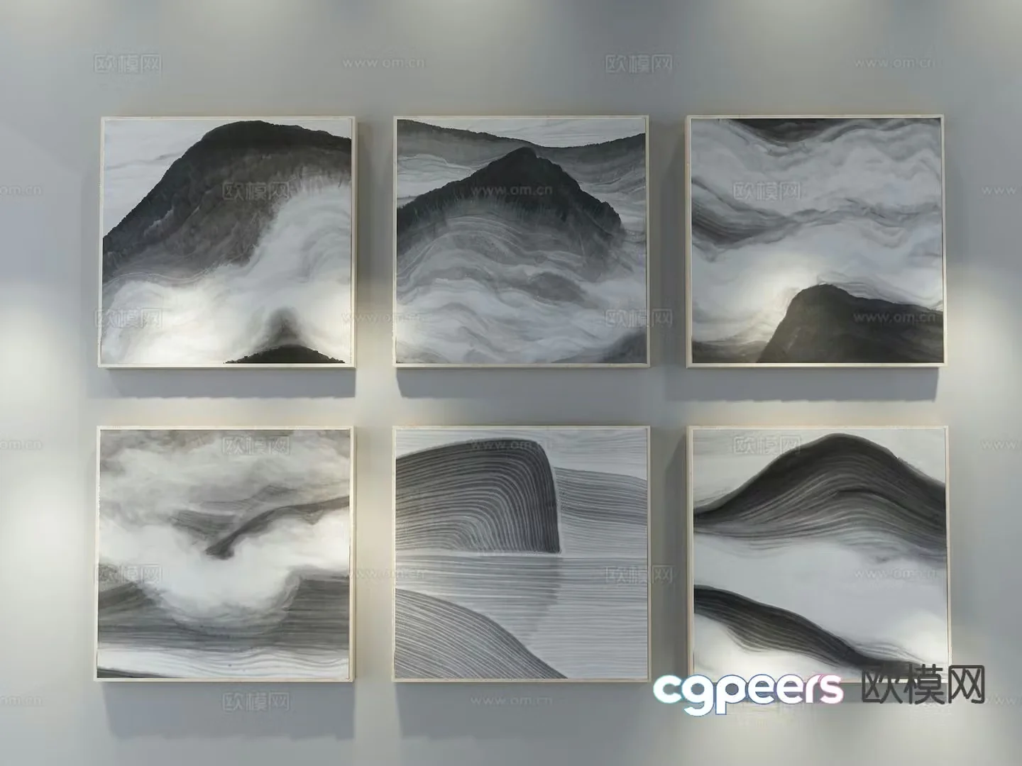 New Chinese style decorative painting black and white hanging painting 3d model