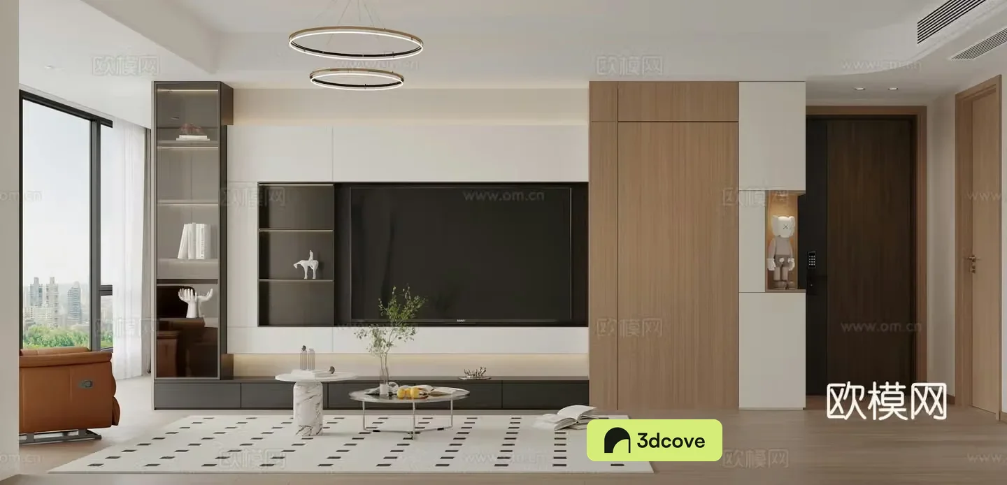Modern living room TV background wall Simple TV cabinet Modern living dining table