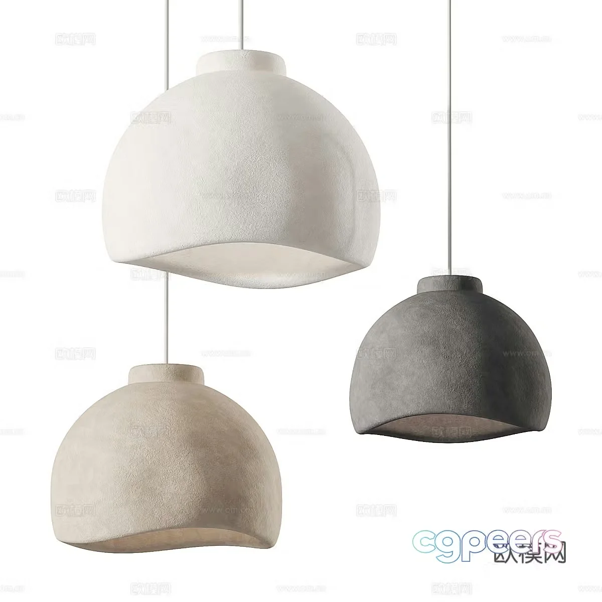 New Chinese style Wasabi pottery chandelier Bell chandelier Resin chandelier 3D model