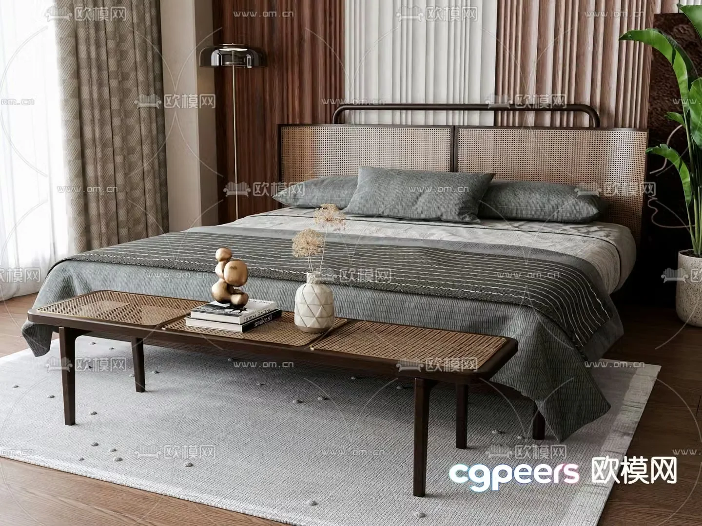 Wabi-sabi double bed 3d model