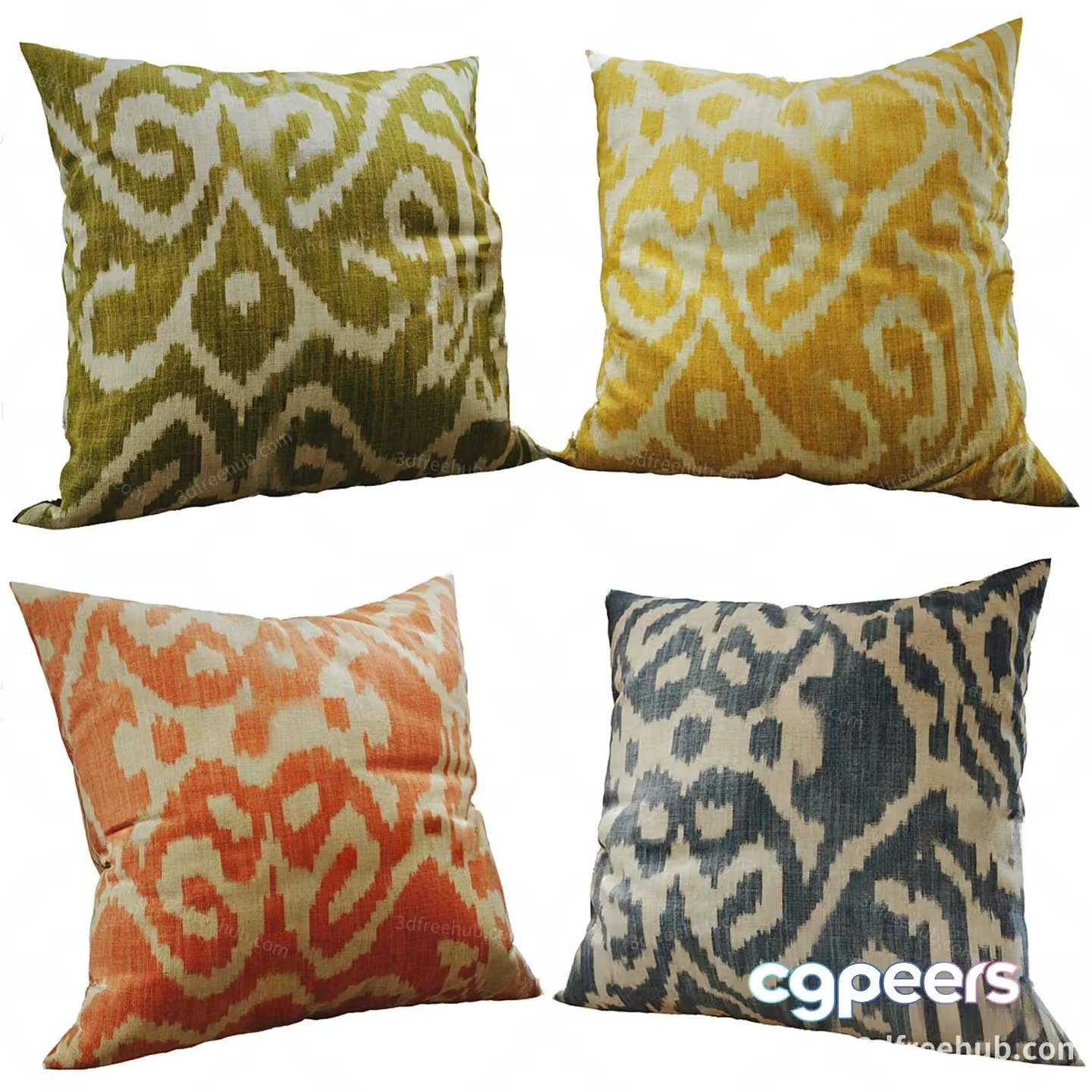 Four Throw Pillows With An Abstract Pattern 3D Model – 19316 – VRAY Render