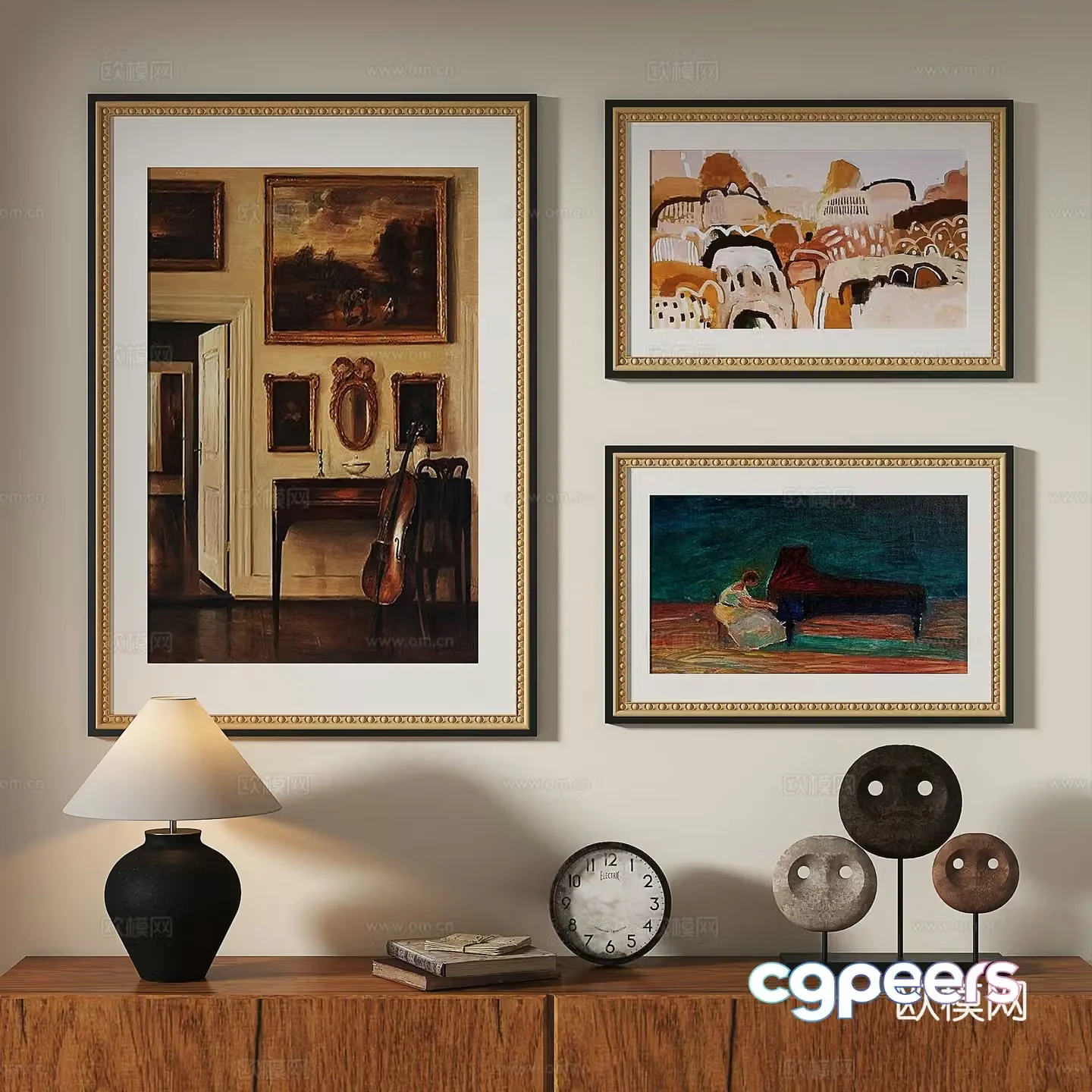 French retro light luxury simple medieval abstract nordic decorative painting 3d model