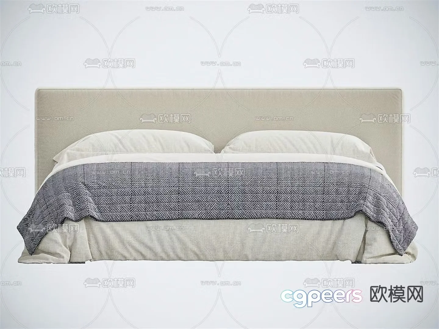 Cream style double bed 3d model