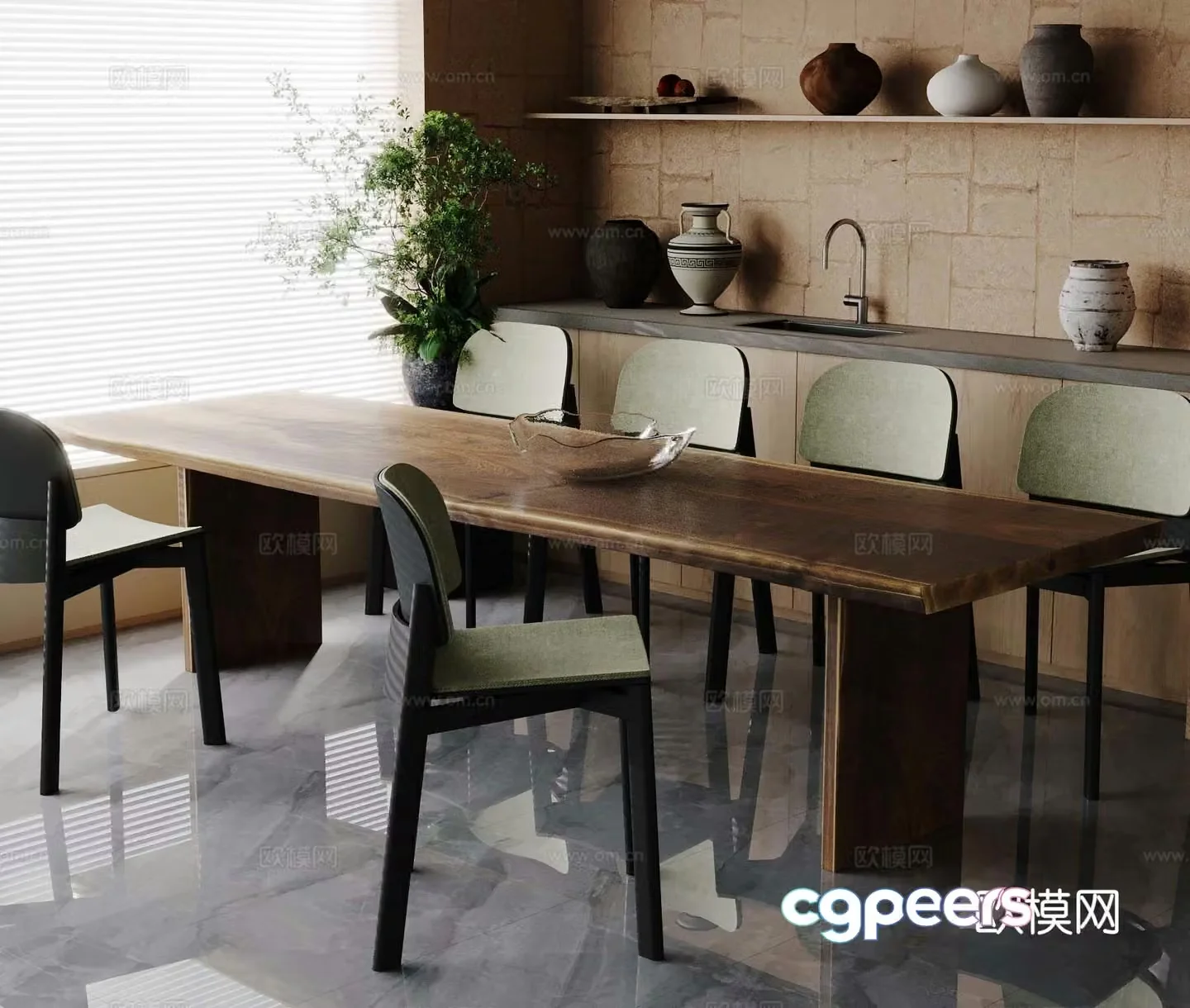 Medieval style dining table and chairs bar dining table 3D model