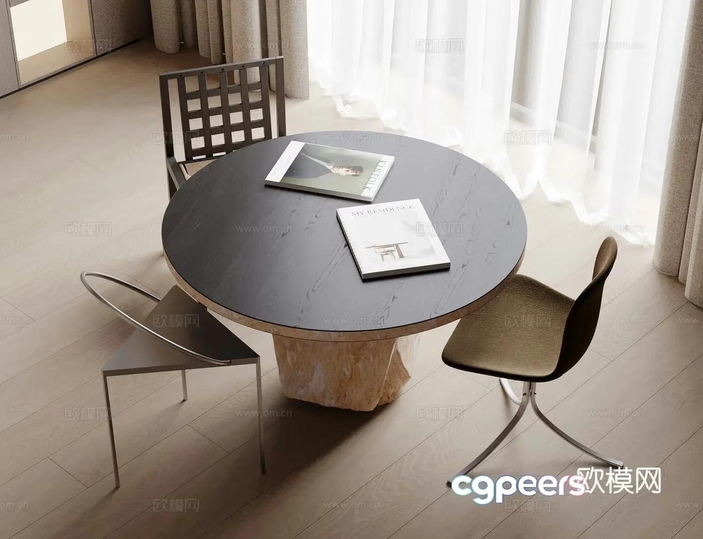 Modern dining table and chair 3d model