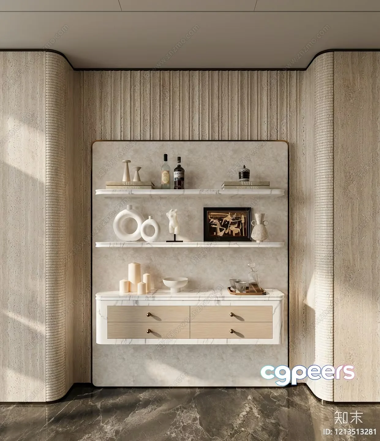 Modern Decorative Shelf 3D Model – 7901 – VRAY Render