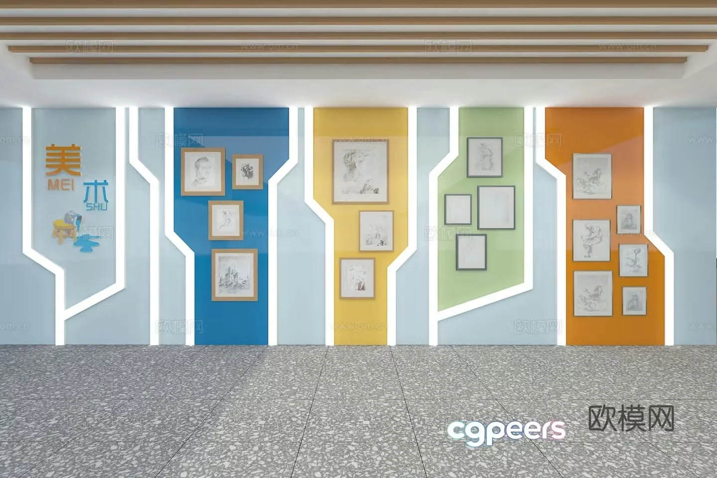 Campus calligraphy cultural wall 3d model