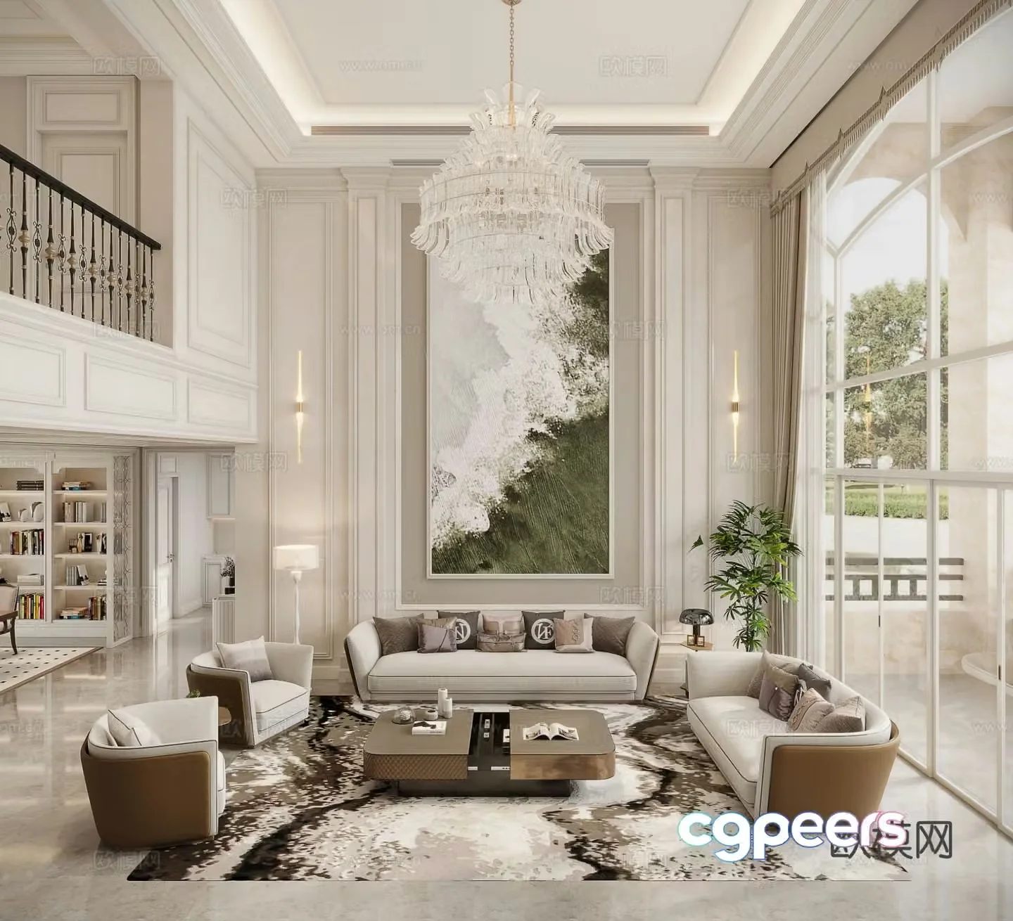 Villa living room villa hollow 3d model