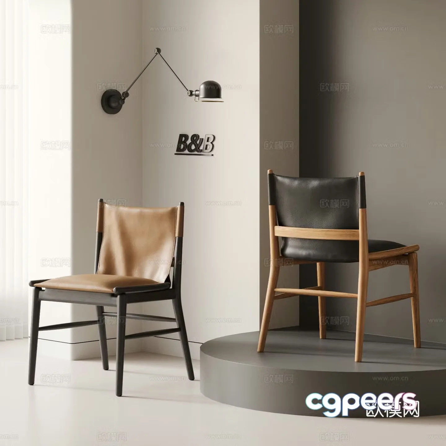 b&b Italian dining chair combination single chair leather chair wooden chair book chair leisure chair 3d model