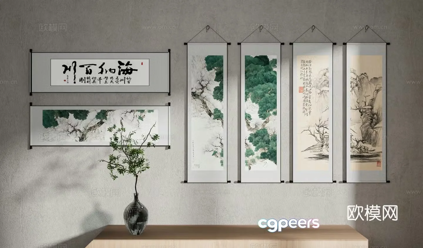 New Chinese style hanging painting landscape hanging painting horizontal hanging painting 3D model