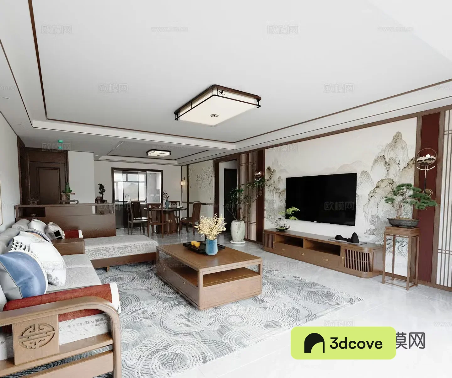 New Chinese style living and dining room